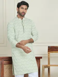 Jompers Men Geometric Embroidered Chikankari Kurta