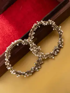 PANASH Set of 2 Gold-Plated American Diamond Stone Studded & Beaded Bangles