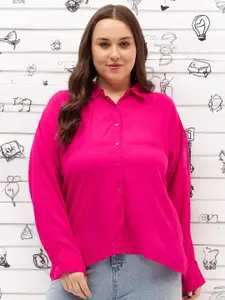 DressBerry Curve Women Classic Fit Spread Collar Solid Casual Shirt