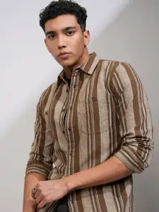 HIGHLANDER Men Flannel Textured Striped Casual Shirt