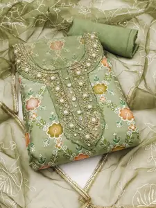 ASISA Floral Printed Beads And Stones Organza Unstitched Dress Material