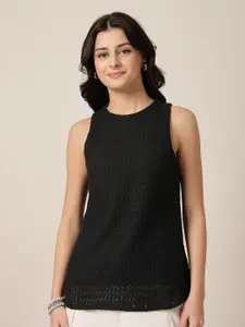 Style Quotient Women Self Design Round Neck Cotton LaceTop