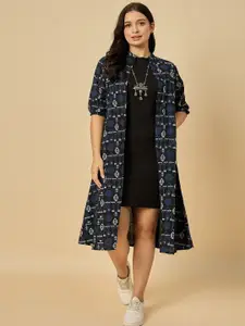 Azira Geometric Printed Longline Open Front Cotton Shrug