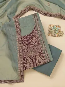 Koskii Ethnic Motifs Embroidered Zari Tissue Unstitched Dress Material