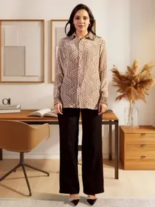 Ambraee Women Relaxed Fit Spread Collar Abstract Printed Casual Shirt