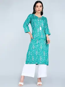 Tviksha Fashion Floral Printed Tie-Up Neck Straight Kurta