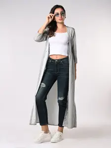 Iti Geometric Printed Gathered Longline Open Front Shrug