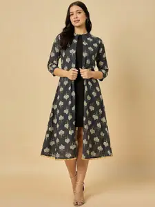 Azira Floral Printed Longline Open Front Pure Cotton Shrug