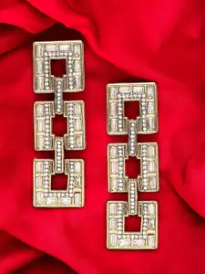 OOMPH Crystals Studded Square Shaped Drop Earrings