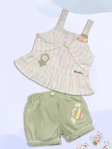 Babys Day Girls Striped Pure Cotton Top With Shorts