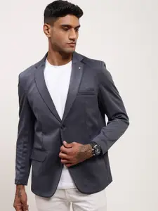 SHOWOFF Checked Notched Lapel Collar Cotton Slim-Fit Single-Breasted Blazer