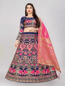 DIVASTRI Floral Woven Design Jacquard Semi-Stitched Lehenga & Unstitched Blouse & Dupatta