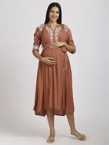 MeeMee Women Embroidered Maternity Fit & Flare Dress