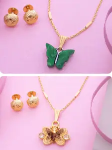 Ramdev Art Fashion Jwellery Set Of 2 Gold-Plated Butterfly Pendant Jewellery Set