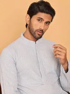 Jompers Geometric Sequined Embellished Mandarin Straight Kurta