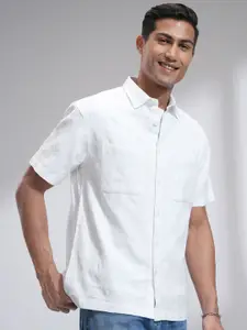 HIGHLANDER Men Relaxed Fit Spread Collar Textured Cotton Casual Shirt