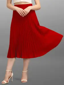 ZWERLON Women Pleated A-Line Midi Skirt