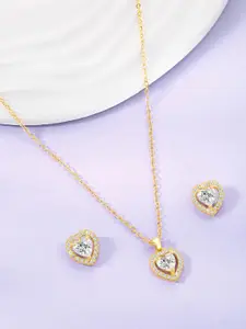 Peora Gold-Plated Cubic Zirconia Studded Necklace And Earrings