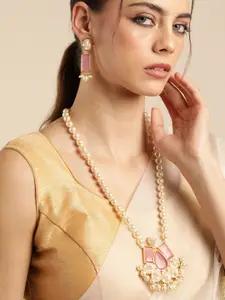 Anouk Gold Plated Beaded & MOP Studded Premium Necklace & Earring Set