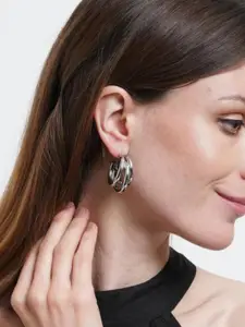 Celestique Silver-Plated Contemporary Shaped Hoop Earrings