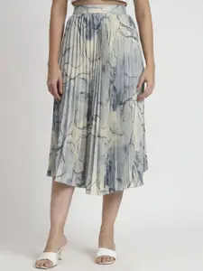 ZWERLON Printed Pleated A-Line Maxi Skirt