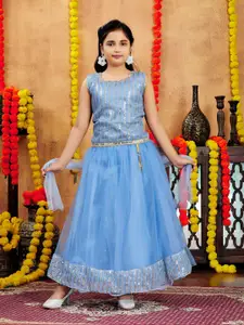 Aarika Girls Embellished Sequinned Net Ready to Wear Lehenga & Blouse With Dupatta