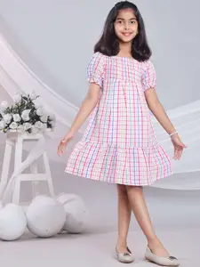 BAESD Girls Checked Pure Cotton Fit & Flare Knee Length Dress