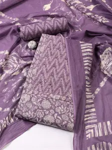 Meena Bazaar Floral Printed Beads and Stones Studded Cotton Unstitched Dress Material