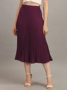 ZWERLON Women Pleated A-Line Midi Skirt