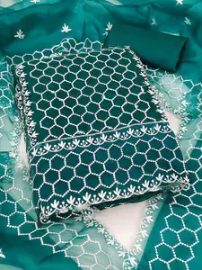 MANVAA Geometric Embroidered Organza Unstitched Dress Material