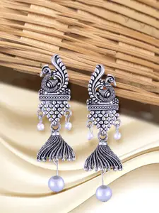 Anouk Rhodium-Plated Dome Shaped Oxidised Jhumkas