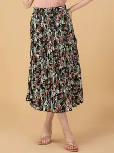ZWERLON  Women Printed Pleated A-Line Midi Skirt