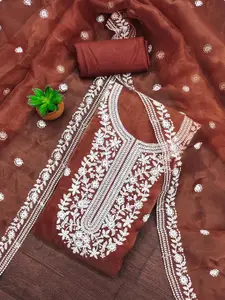 MANVAA Floral Embroidered Organza Unstitched Dress Material