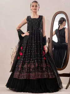 Lagorii Girls Printed Mirror Work Ready to Wear Lehenga & Blouse With Dupatta