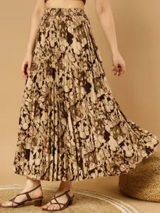 ZWERLON Women Printed & Pleated Flared Maxi Skirt