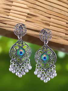 Anouk Green Rhodium-Plated Contemporary Shaped Oxidised Jhumkas
