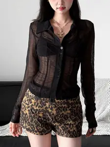 StyleCast Black Self Design Shirt Collar Shirt & Shorts