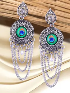 Anouk Rhodium-Plated Circular Shaped Oxidised Drop Earrings