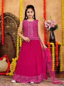 Aarika Girls Embroidered Mirror Work Ready to Wear Lehenga & Blouse With Dupatta
