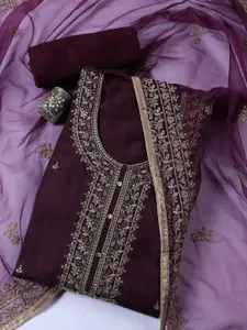 Meena Bazaar Ethnic Motifs Embroidered Zari Unstitched Dress Material