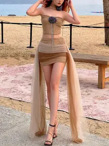 StyleCast Brown Tank Top & Mini Ruched Skirt