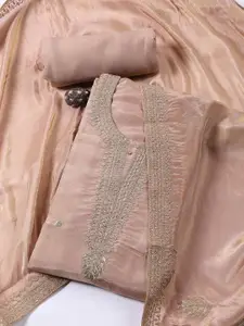 Meena Bazaar Ethnic Motifs Embroidered Art Silk Unstitched Dress Material