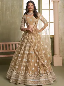 FABPIXEL Floral Embroidered Thread Work Semi-Stitched Lehenga With Choli & Dupatta