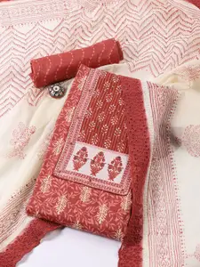 Meena Bazaar Floral Printed Mirror Work Cotton Unstitched Dress Material