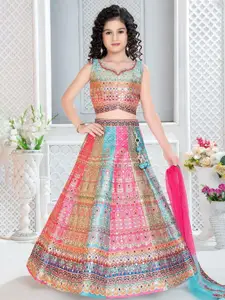 BAESD Girls Ethnic Motifs Printed Sequinned Sweetheart Neck Lehenga & Blouse With Dupatta