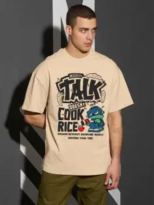 Leotude Men Typography Printed Round Neck Cotton Oversized T-shirt