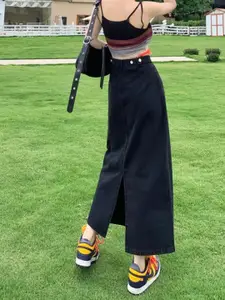 StyleCast A-Line Midi Denim Skirt