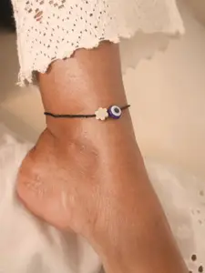 House of Pehr 92.5 Sterling Silver Flower Beaded Evil Eye Charm Anklet cum Bracelet