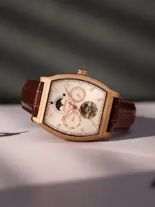 Britime Men Skeleton Dial & Leather Textured Straps Analogue Automatic Watch 985-L30308