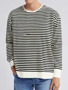 MACK JONNEY Men Striped Monochrome Raw Edge T-shirt